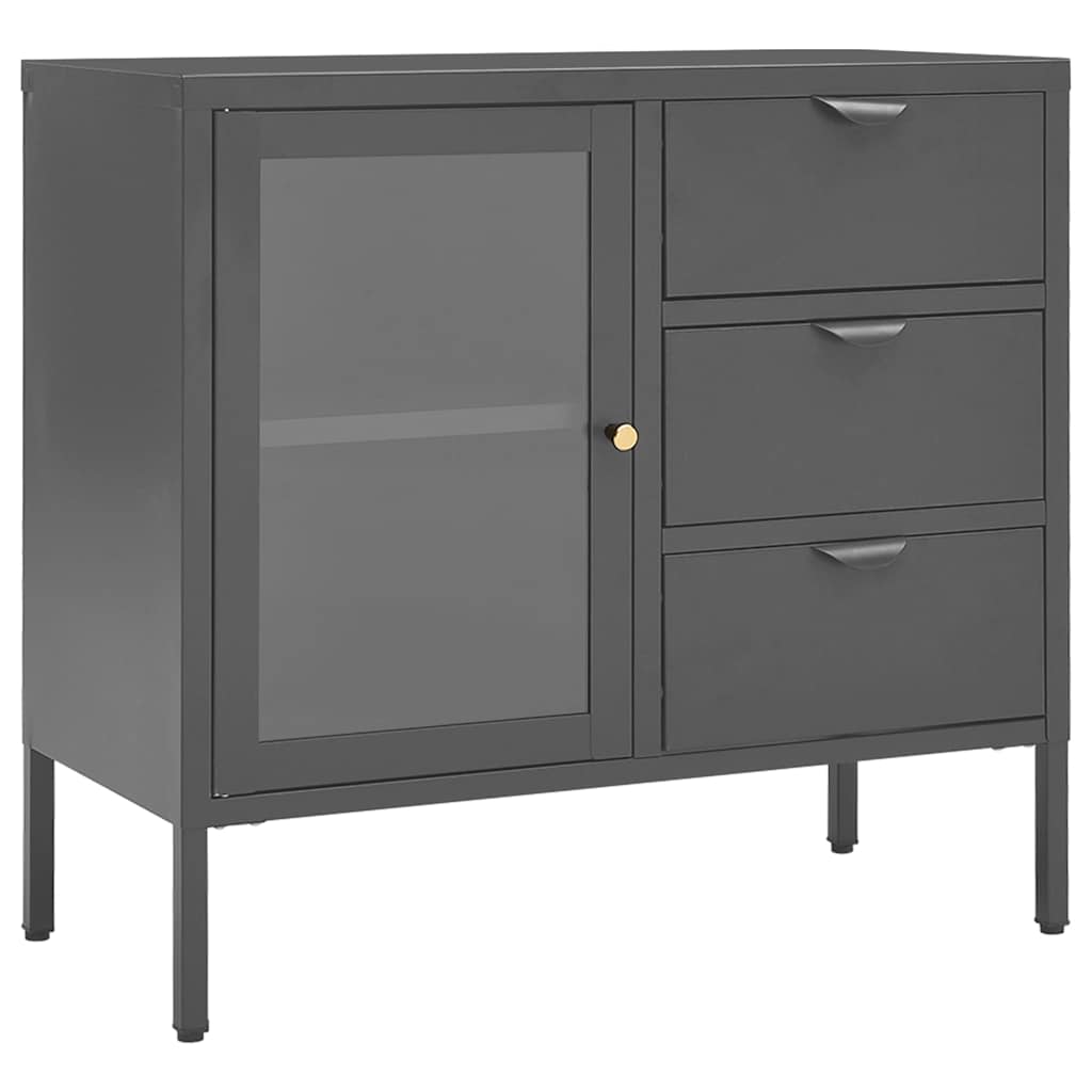 Sideboard Anthracite 75x35x70 cm Steel and Tempered Glass