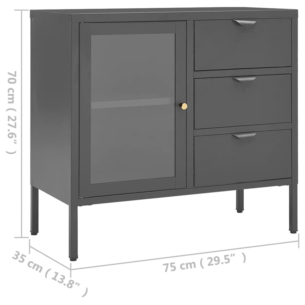 Sideboard Anthracite 75x35x70 cm Steel and Tempered Glass