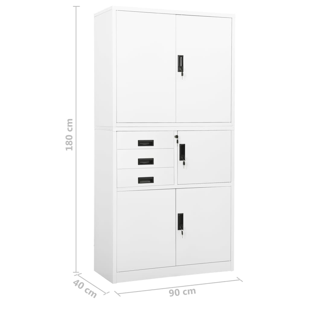Office Cabinet White 90x40x180 cm Steel