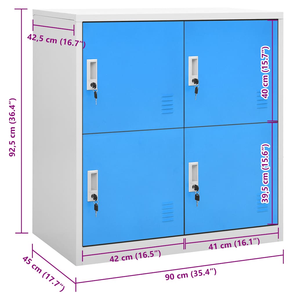 Locker Cabinet Light Grey and Blue 90x45x92.5 cm Steel