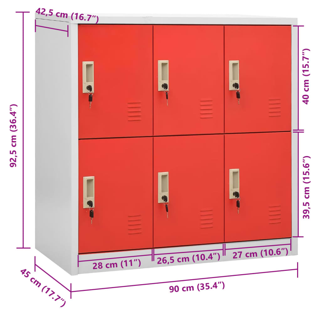 Locker Cabinet Light Grey and Red 90x45x92.5 cm Steel