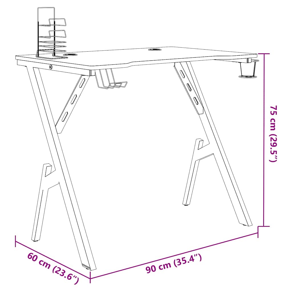 Gaming Desk with Y Shape Legs Black 90x60x75 cm