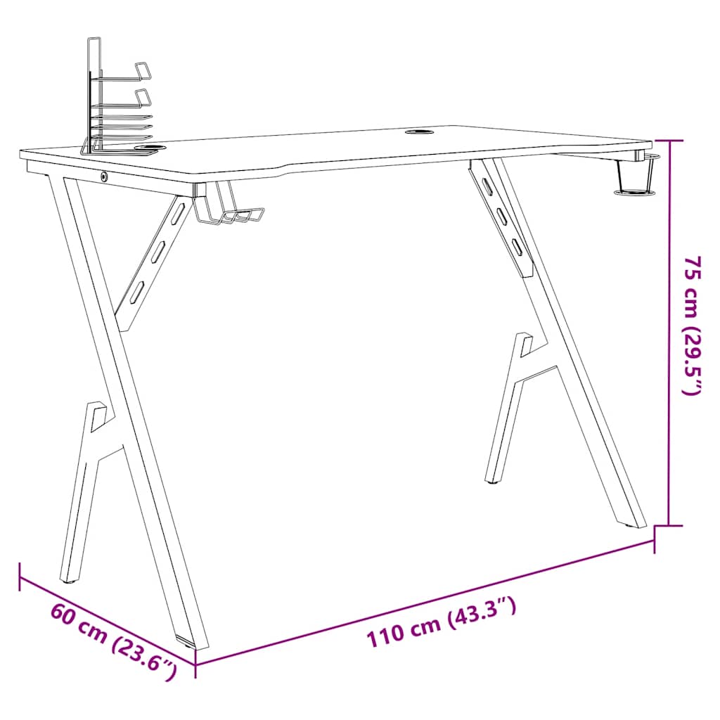 Gaming Desk with Y Shape Legs Black 110x60x75 cm
