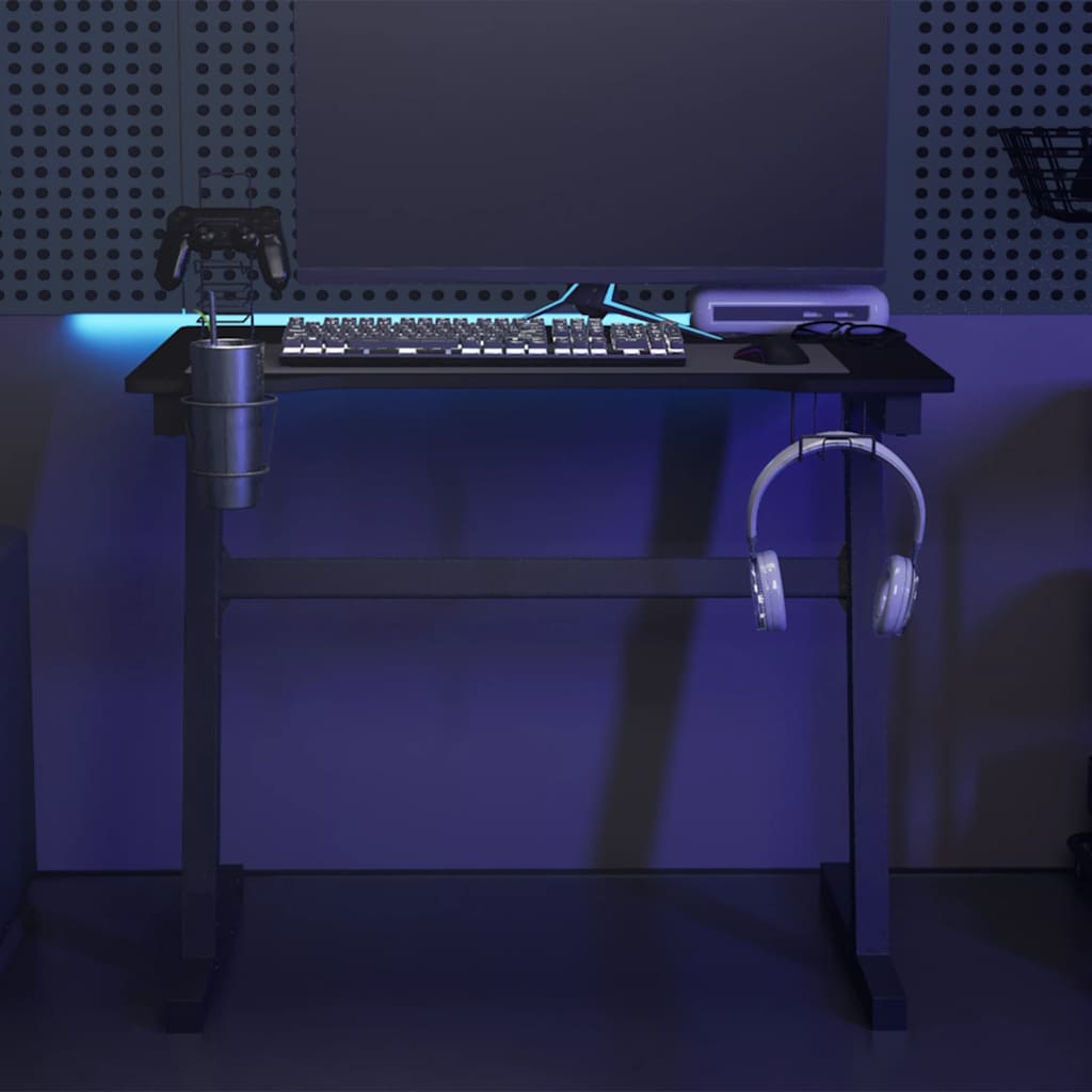 Gaming Desk LED with Z Shape Legs Black 90x60x75 cm