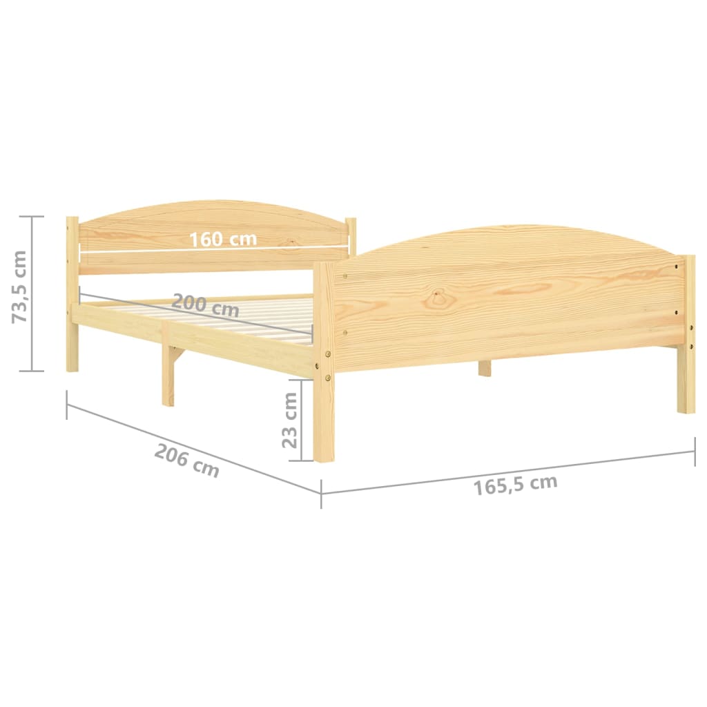 Bed Frame without Mattress Solid Pine Wood 160x200cm