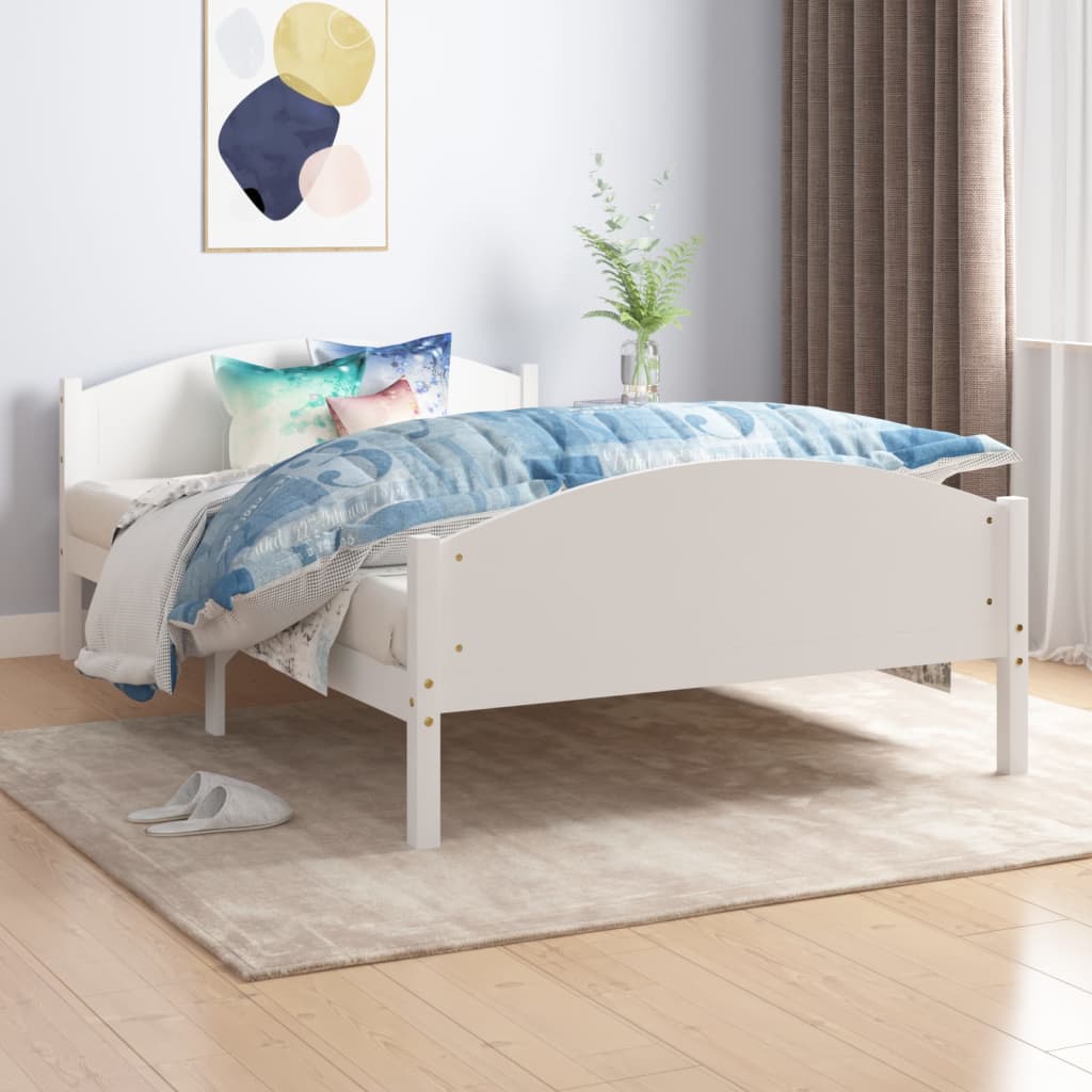Bed Frame without Mattress White Solid Pine Wood 160x200cm