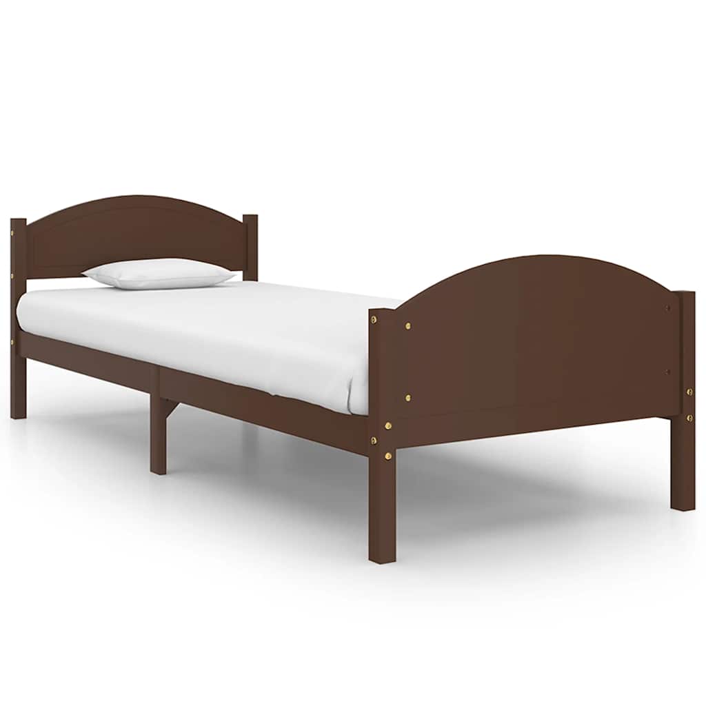 Bed Frame without Mattress Dark Brown Solid Pine Wood 100x200cm