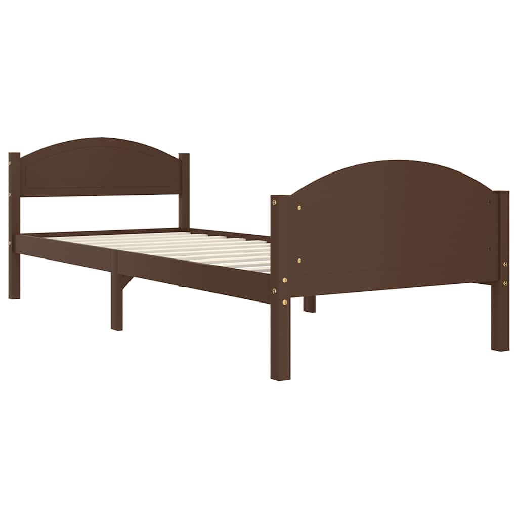 Bed Frame without Mattress Dark Brown Solid Pine Wood 100x200cm