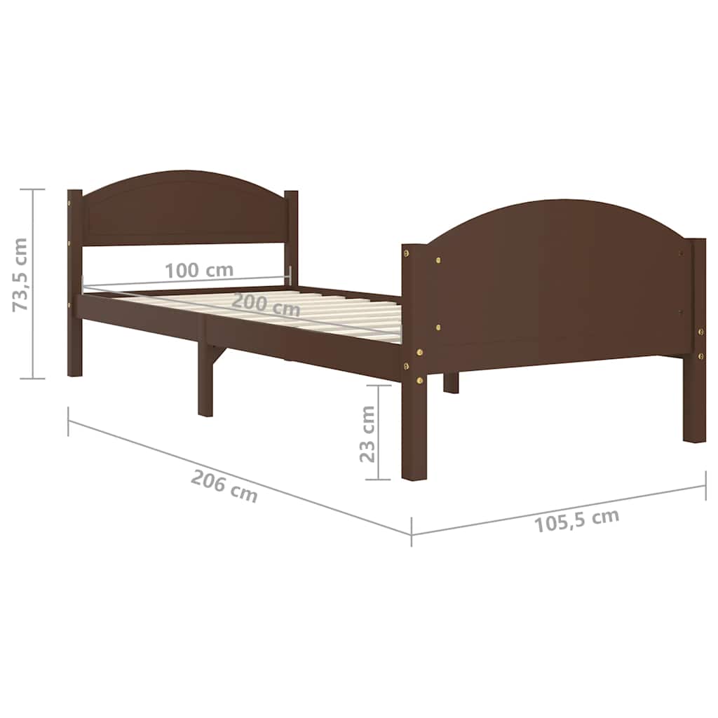 Bed Frame without Mattress Dark Brown Solid Pine Wood 100x200cm