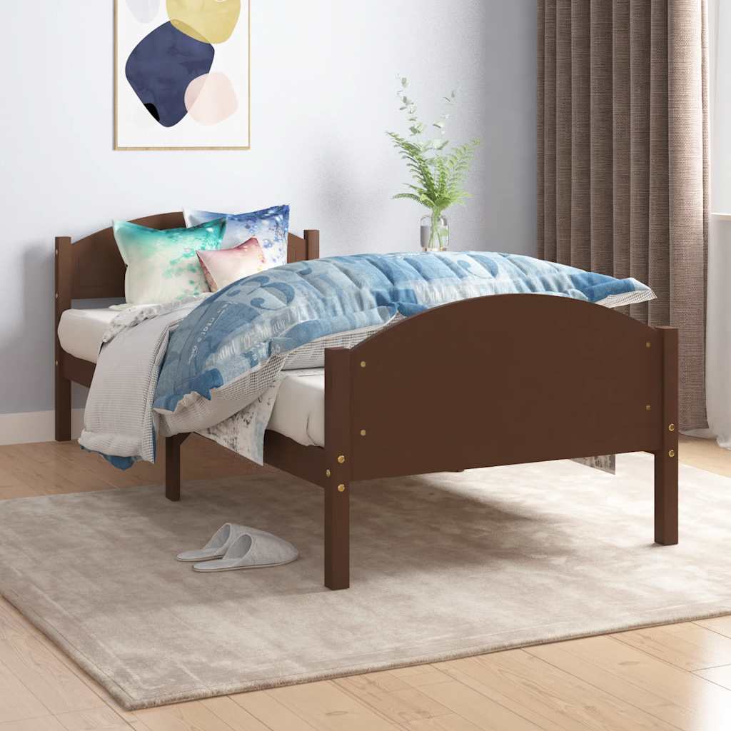 Bed Frame without Mattress Dark Brown Solid Pine Wood 100x200cm