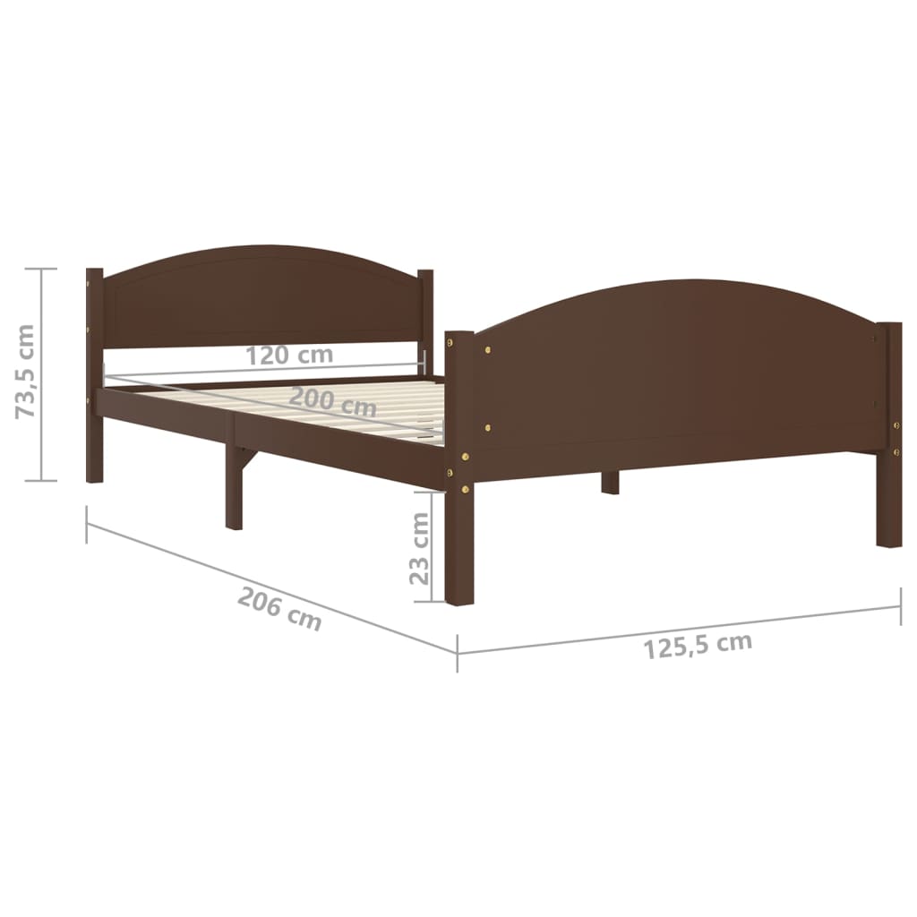 Bed Frame without Mattress Dark Brown Solid Pine Wood 120x200cm