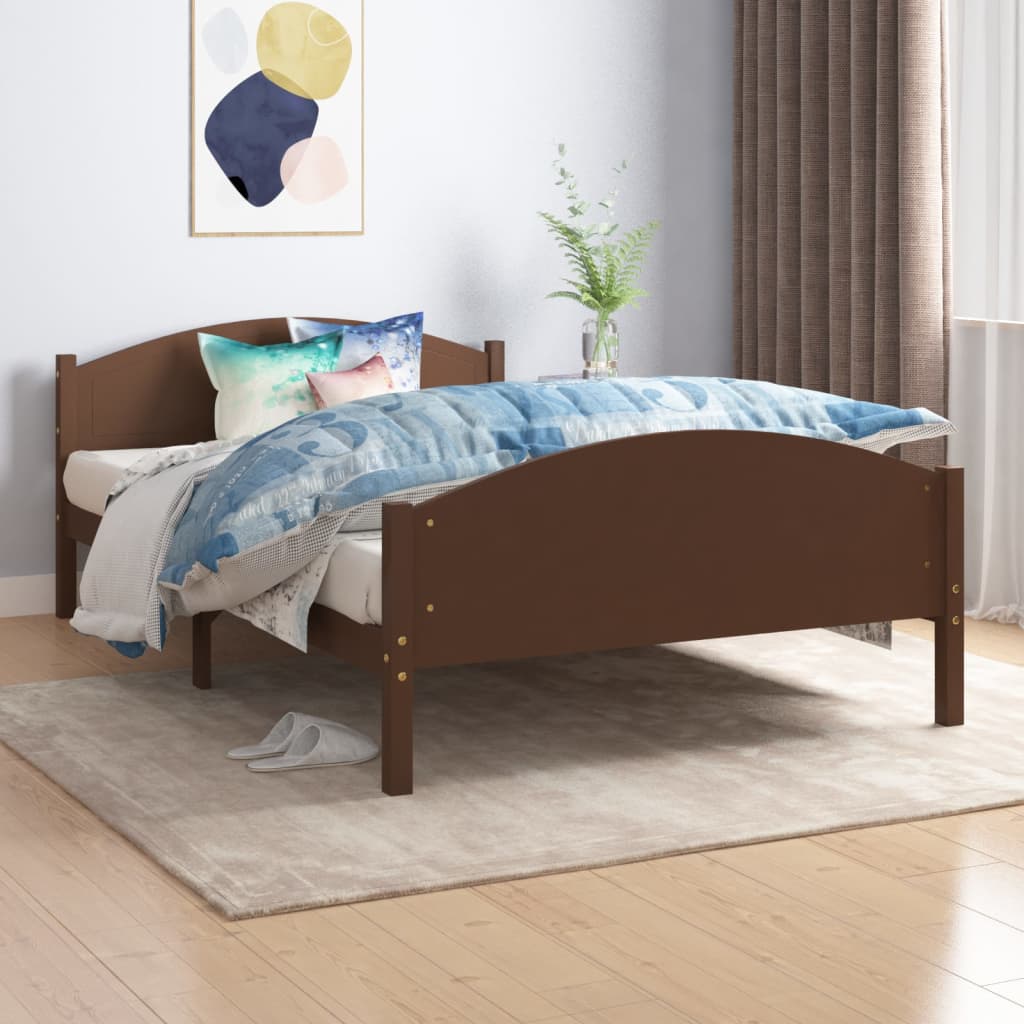Bed Frame without Mattress Dark Brown Solid Pine Wood 120x200cm