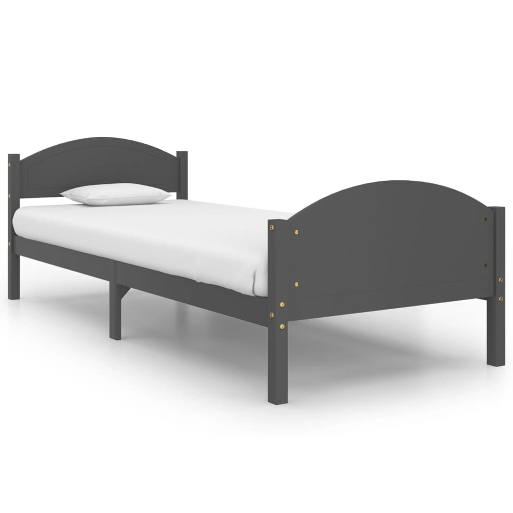 Bed Frame without Mattress Dark Grey Solid Pine Wood 100x200cm