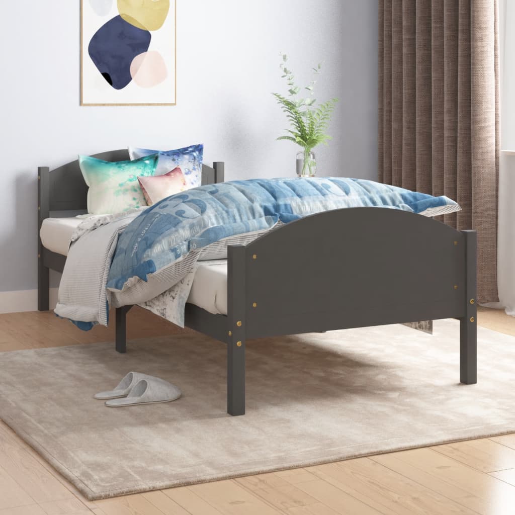 Bed Frame without Mattress Dark Grey Solid Pine Wood 100x200cm