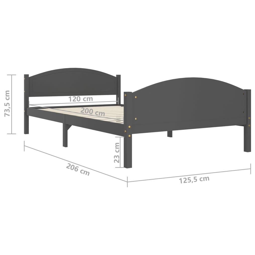 Bed Frame without Mattress Dark Grey Solid Pine Wood 120x200cm
