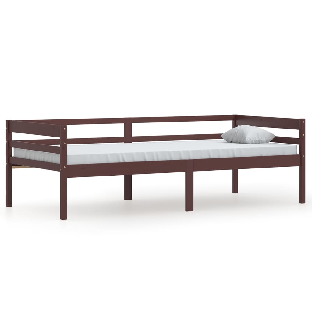 Bed Frame without Mattress Dark Brown Solid Pinewood 90x200 cm