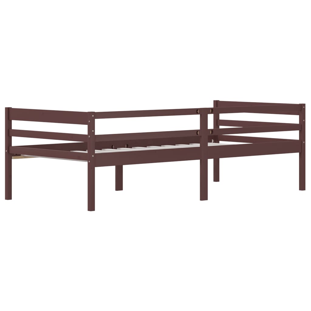 Bed Frame without Mattress Dark Brown Solid Pinewood 90x200 cm
