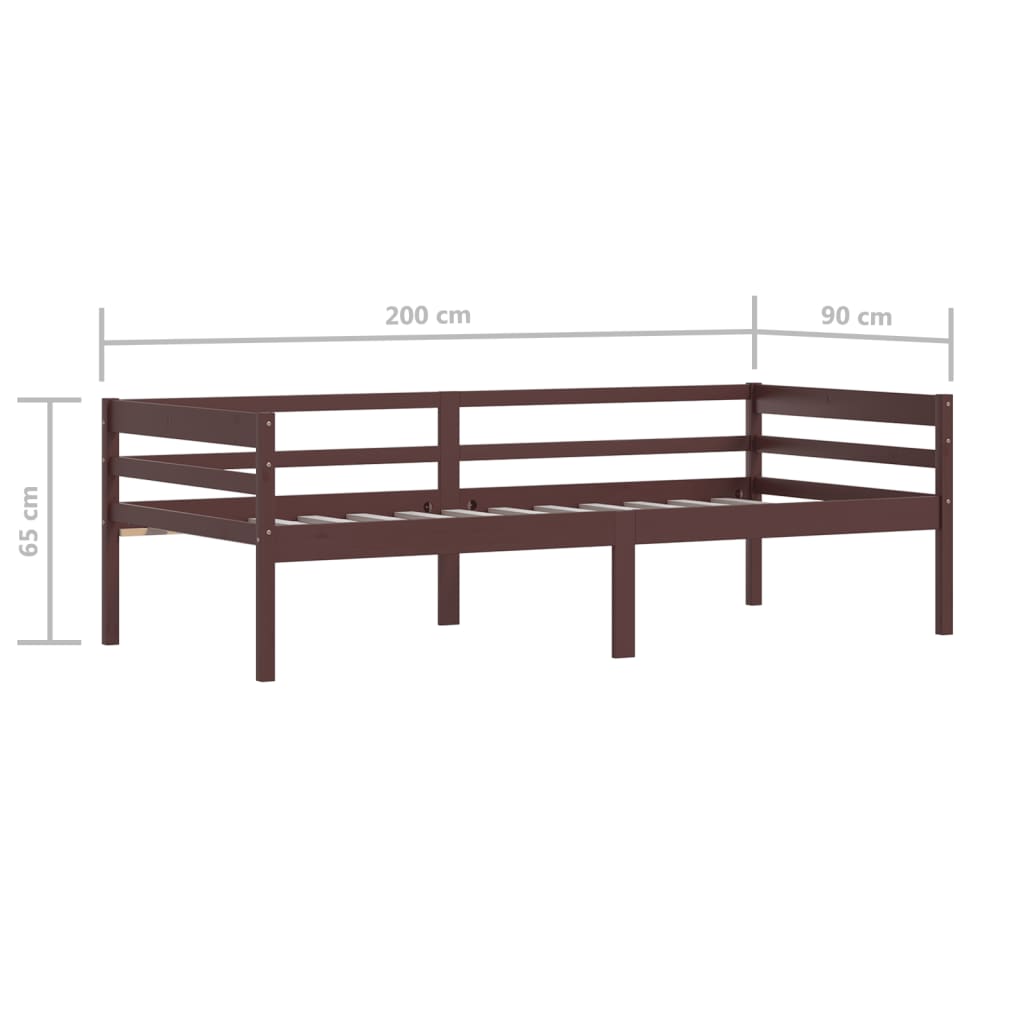 Bed Frame without Mattress Dark Brown Solid Pinewood 90x200 cm