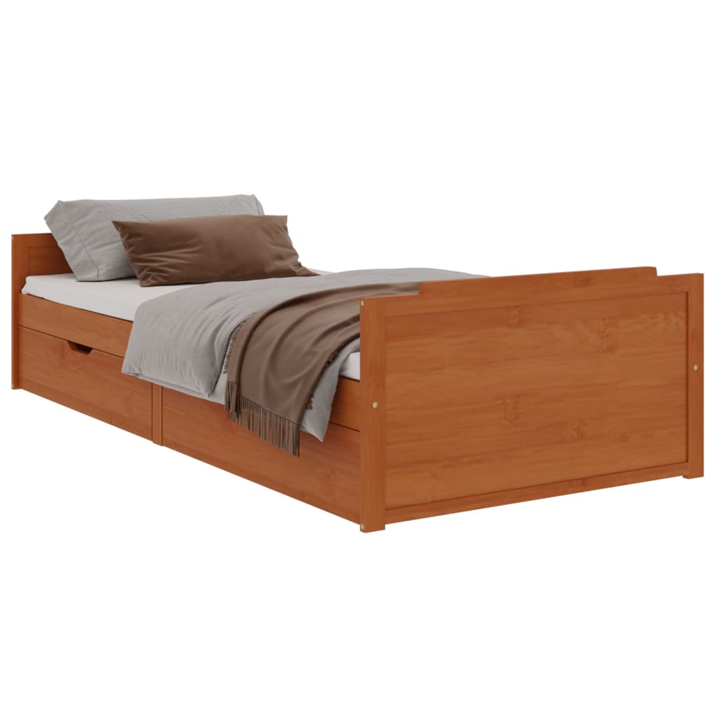 Bed Frame without Mattress Honey Brown Solid Wood Pine 90x200 cm