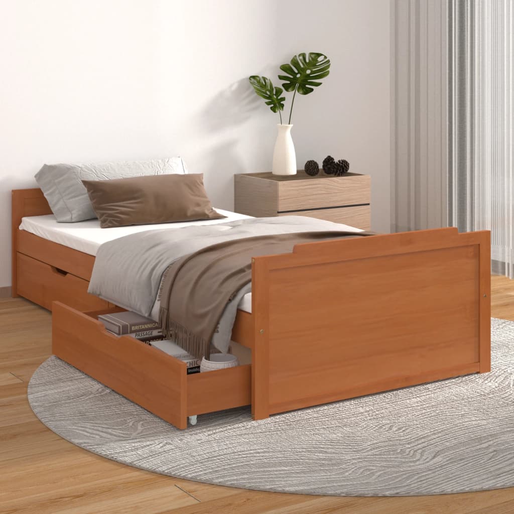 Bed Frame without Mattress Honey Brown Solid Wood Pine 90x200 cm