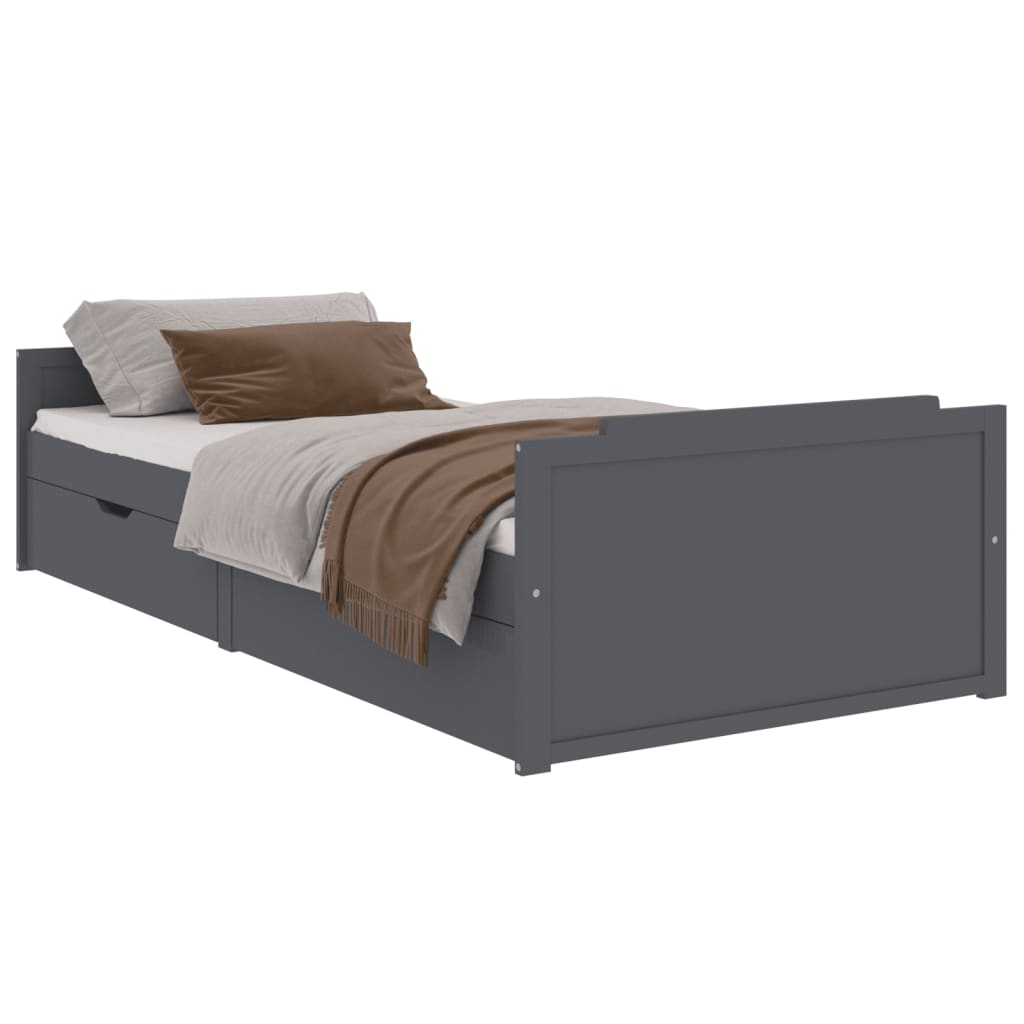 Bed Frame without Mattress Dark Grey Solid Wood Pine 90x200 cm