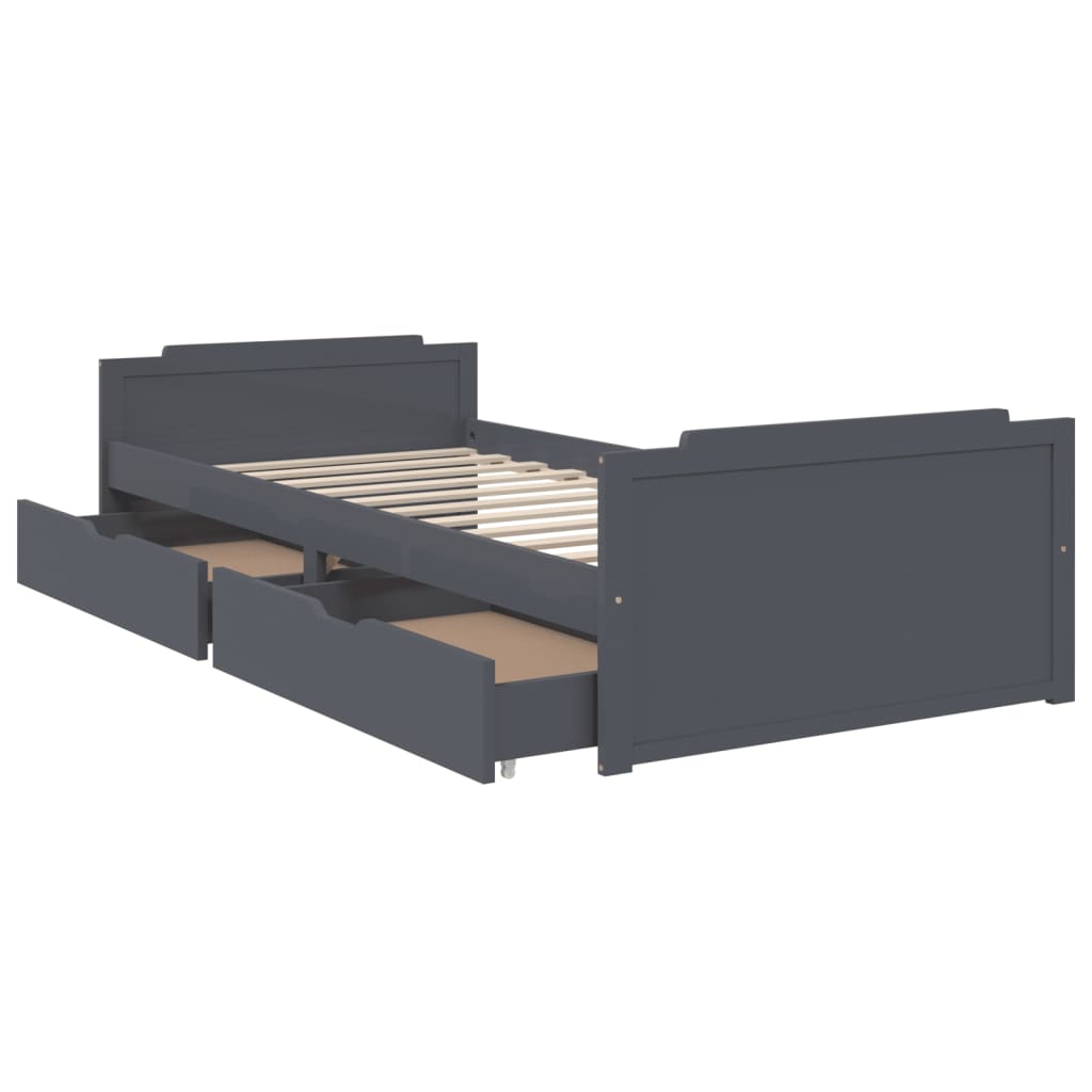 Bed Frame without Mattress Dark Grey Solid Wood Pine 90x200 cm
