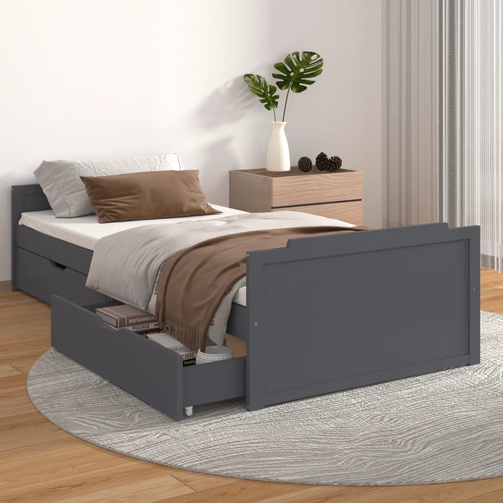 Bed Frame without Mattress Dark Grey Solid Wood Pine 90x200 cm
