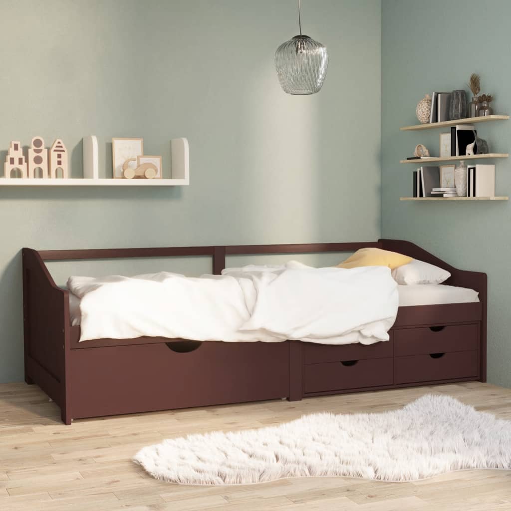 3-Seater Day Bed without Mattress Dark Brown Solid Pinewood 90x200cm