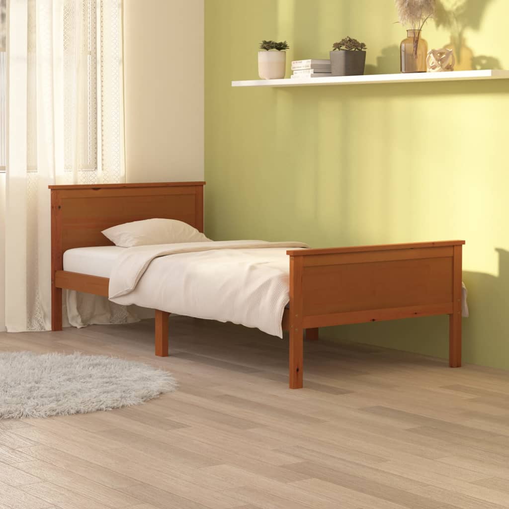 Bed Frame without Mattress Honey Brown Solid Wood Pine 90x200 cm