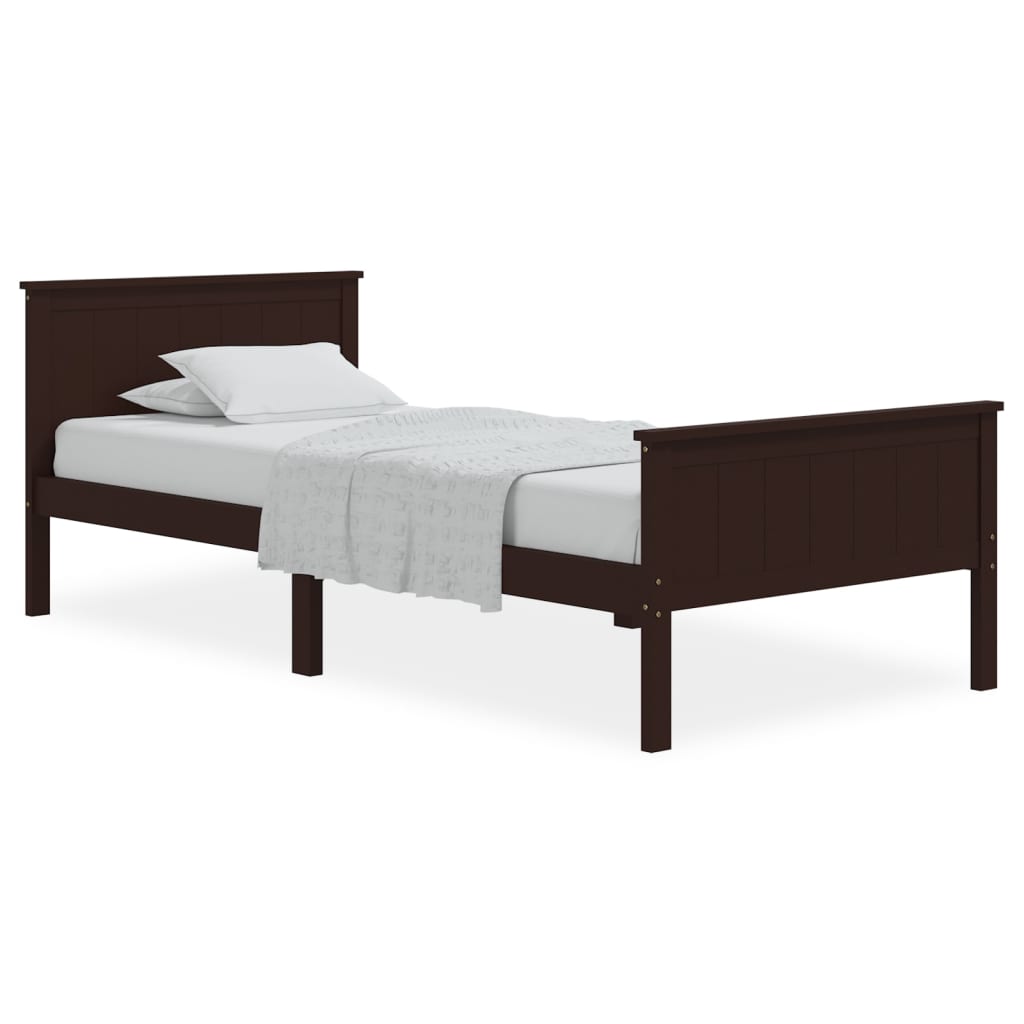 Bed Frame without Mattress Dark Brown Solid Wood Pine 100x200 cm