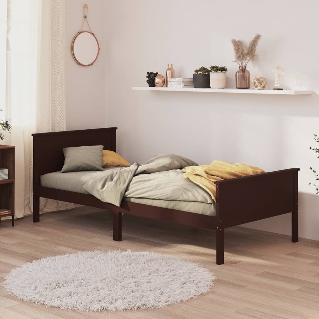 Bed Frame without Mattress Dark Brown Solid Wood Pine 100x200 cm