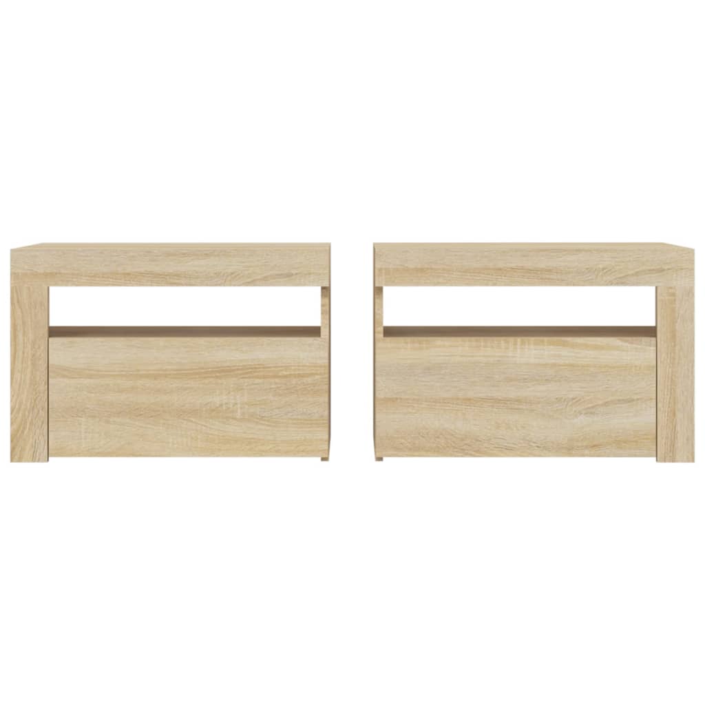 Bedside Cabinets 2 pcs with LEDs Sonoma Oak 60x35x40 cm