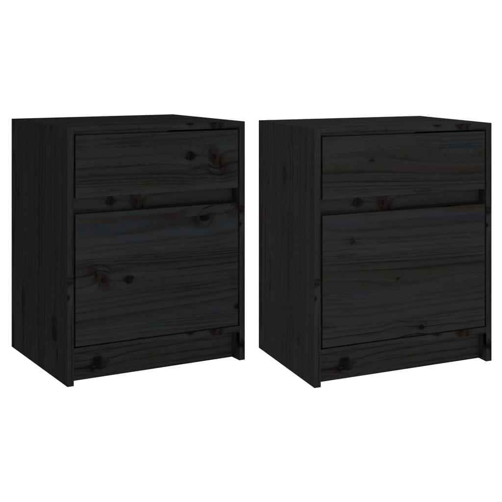 Bedside Cabinets 2 pcs Black 40x31x50 cm Solid Pinewood