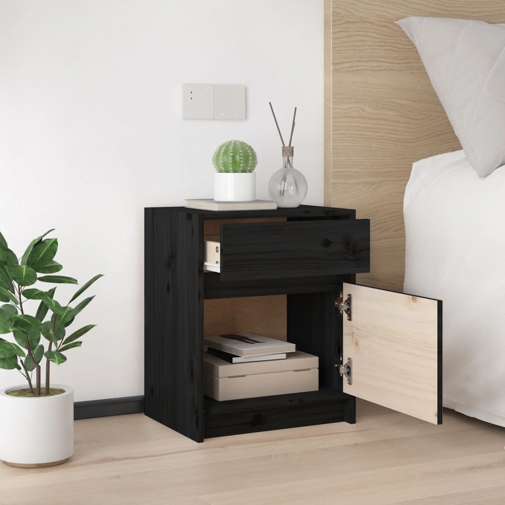 Bedside Cabinets 2 pcs Black 40x31x50 cm Solid Pinewood