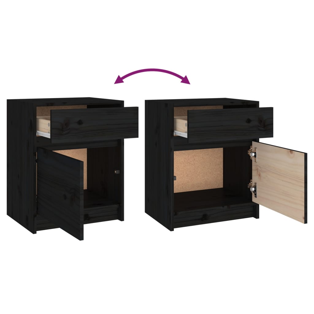 Bedside Cabinets 2 pcs Black 40x31x50 cm Solid Pinewood