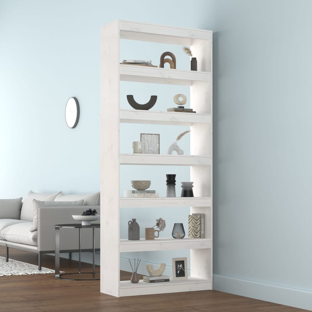 Book Cabinet/Room Divider White 80x30x199.5 cm Solid Wood Pine