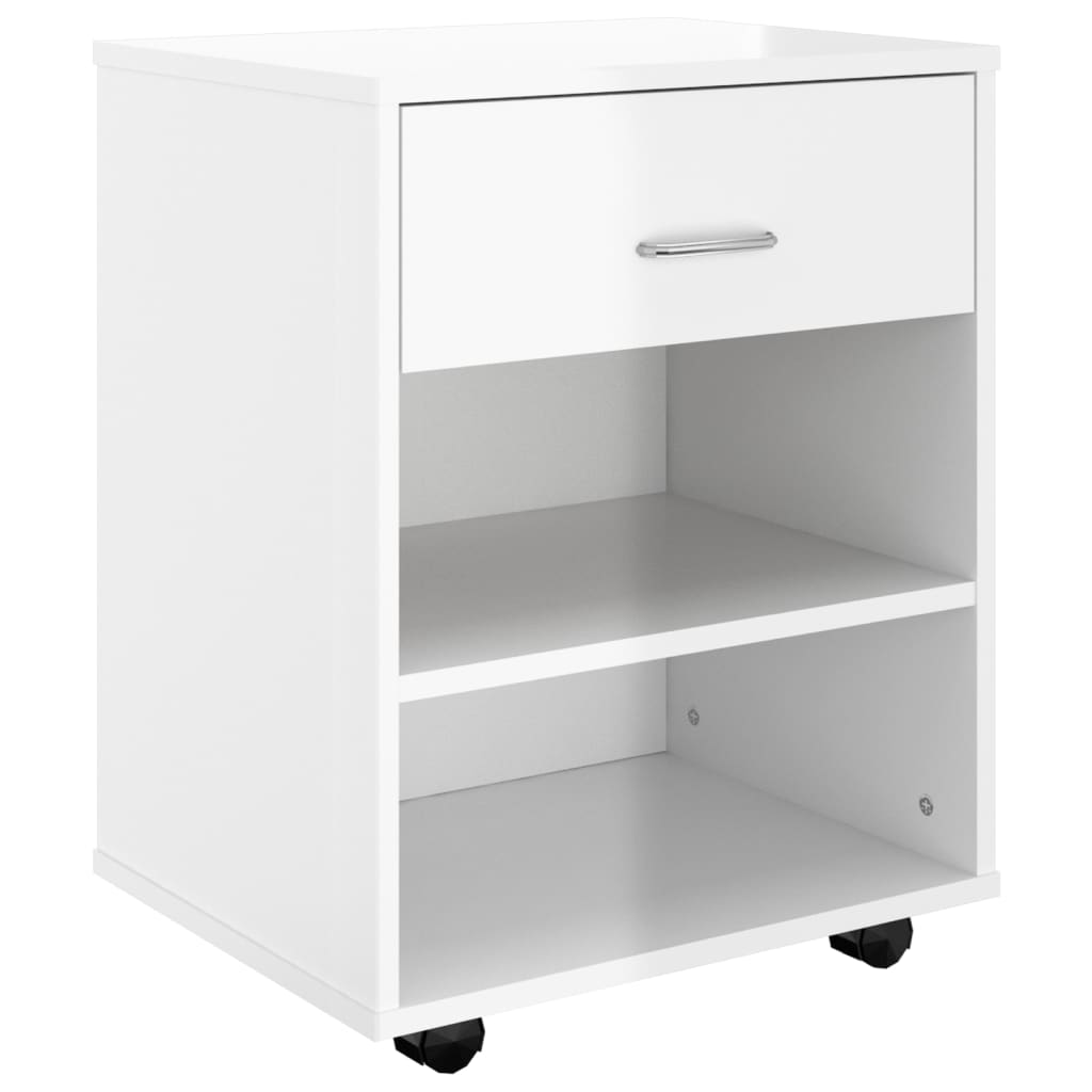 Rolling Cabinet High Gloss White 46x36x59 cm Engineered Wood