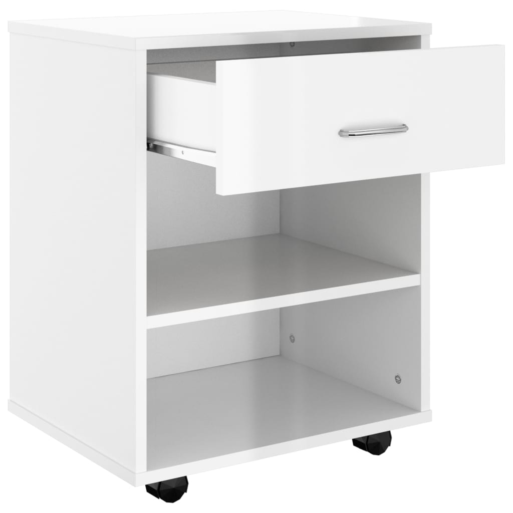 Rolling Cabinet High Gloss White 46x36x59 cm Engineered Wood