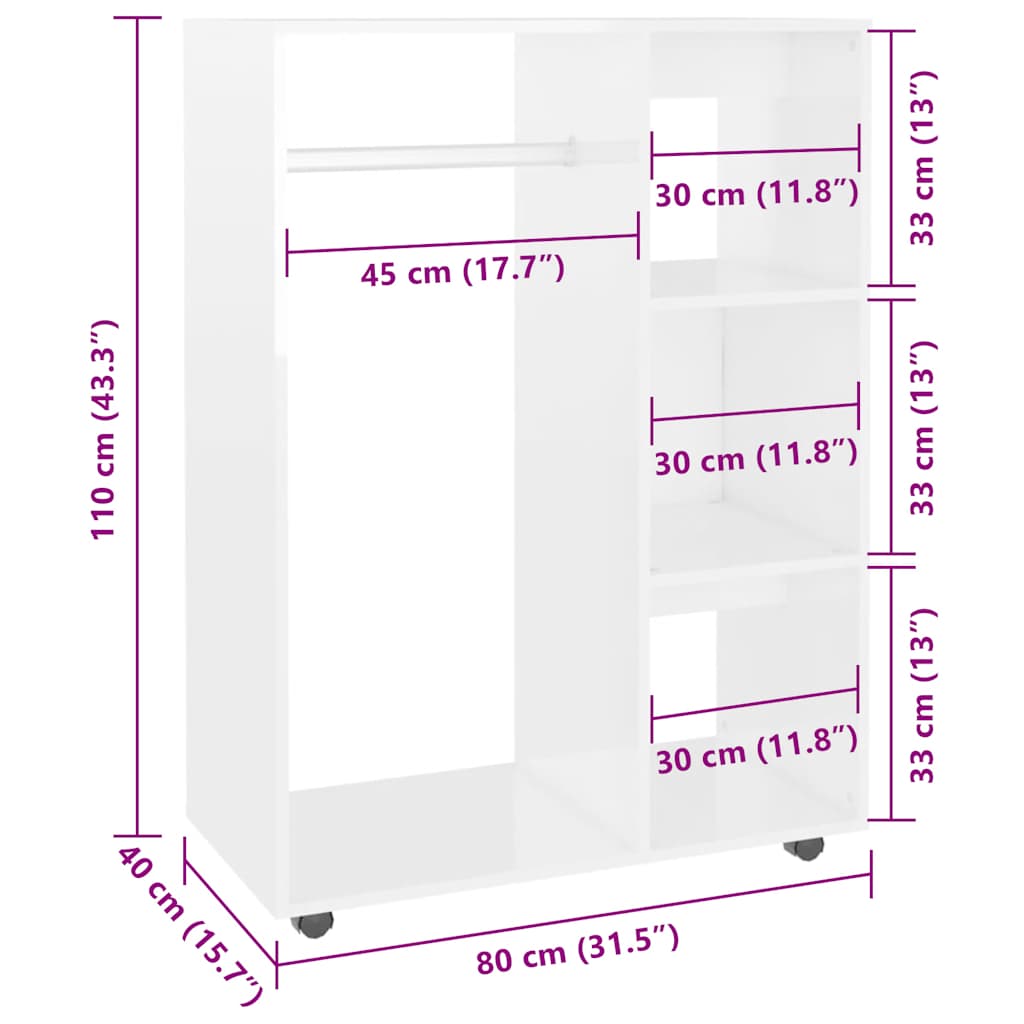 Wardrobe High Gloss White 80x40x110 cm Engineered Wood