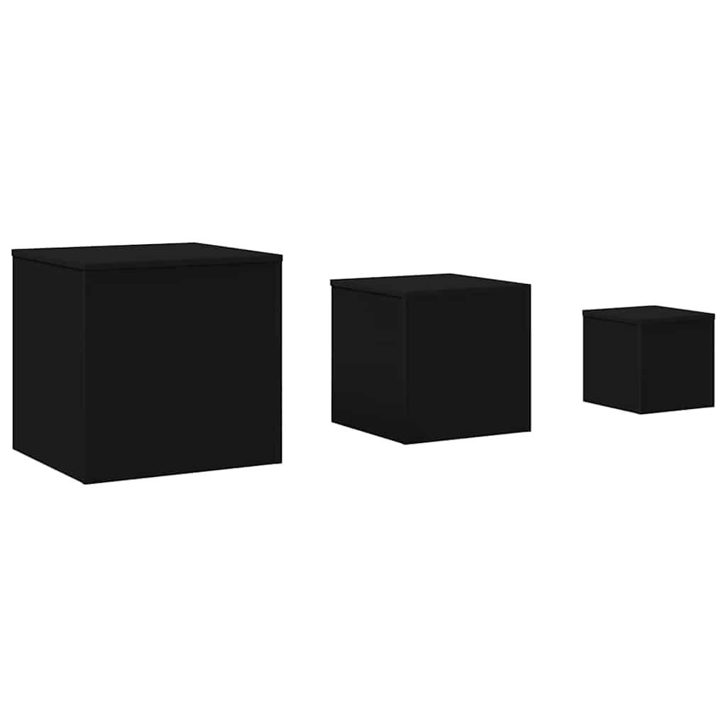 Side Tables 3 pcs Black Engineered Wood