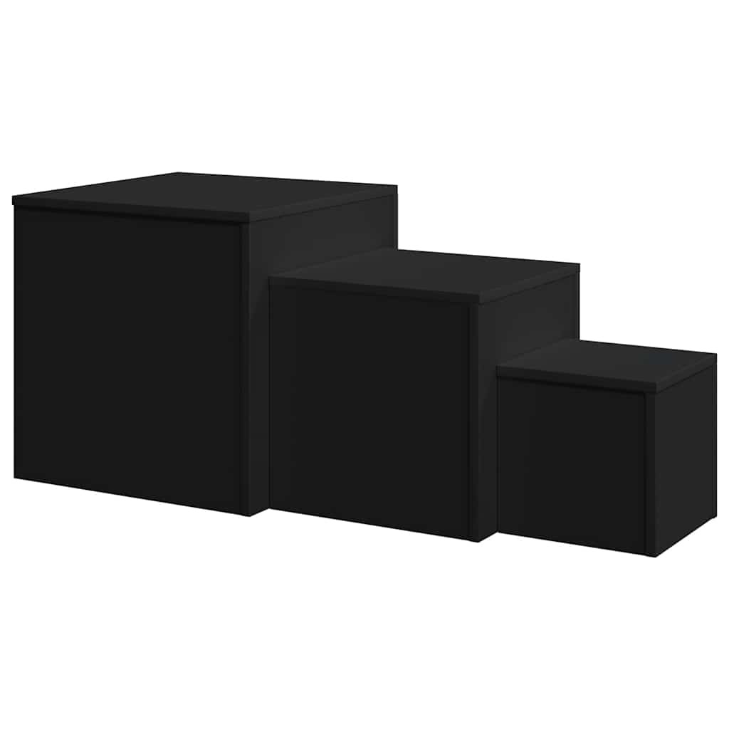 Side Tables 3 pcs Black Engineered Wood