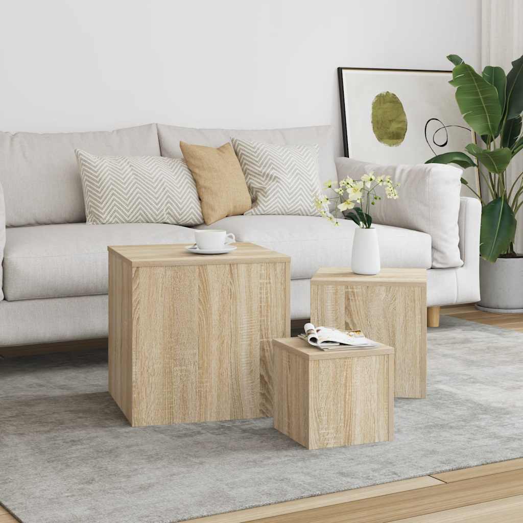 Side Tables 3 pcs Sonoma Oak Engineered Wood