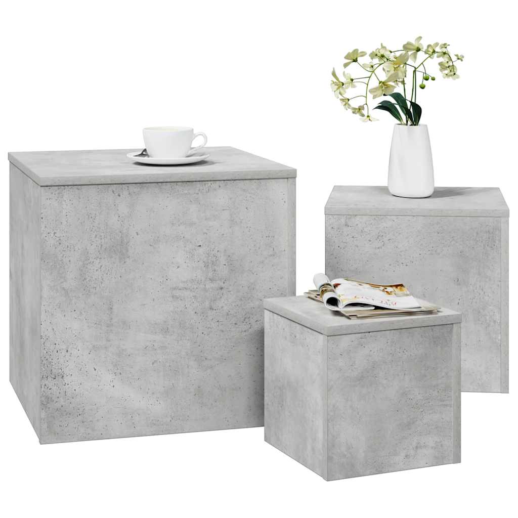 Side Tables 3 pcs Concrete Grey Engineered Wood