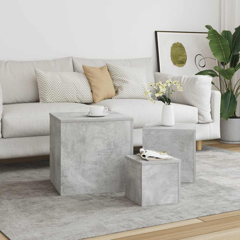 Side Tables 3 pcs Concrete Grey Engineered Wood
