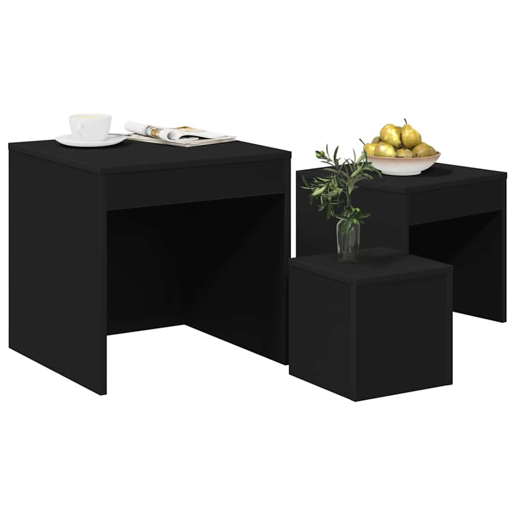 Nesting Tables 3 pcs Black Engineered Wood