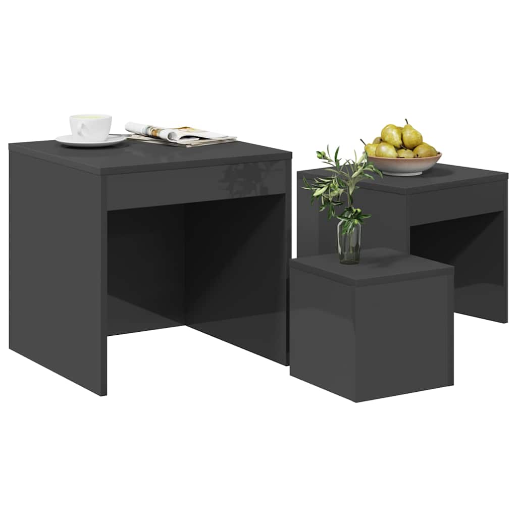 Nesting Tables 3 pcs High Gloss Grey Engineered Wood