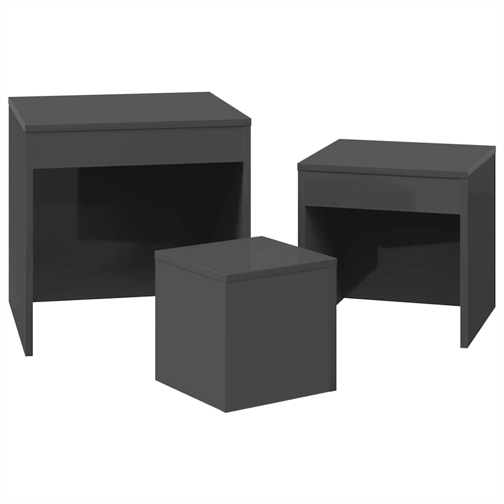 Nesting Tables 3 pcs High Gloss Grey Engineered Wood