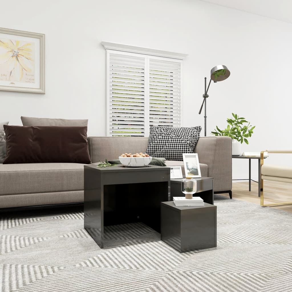 Nesting Tables 3 pcs High Gloss Grey Engineered Wood