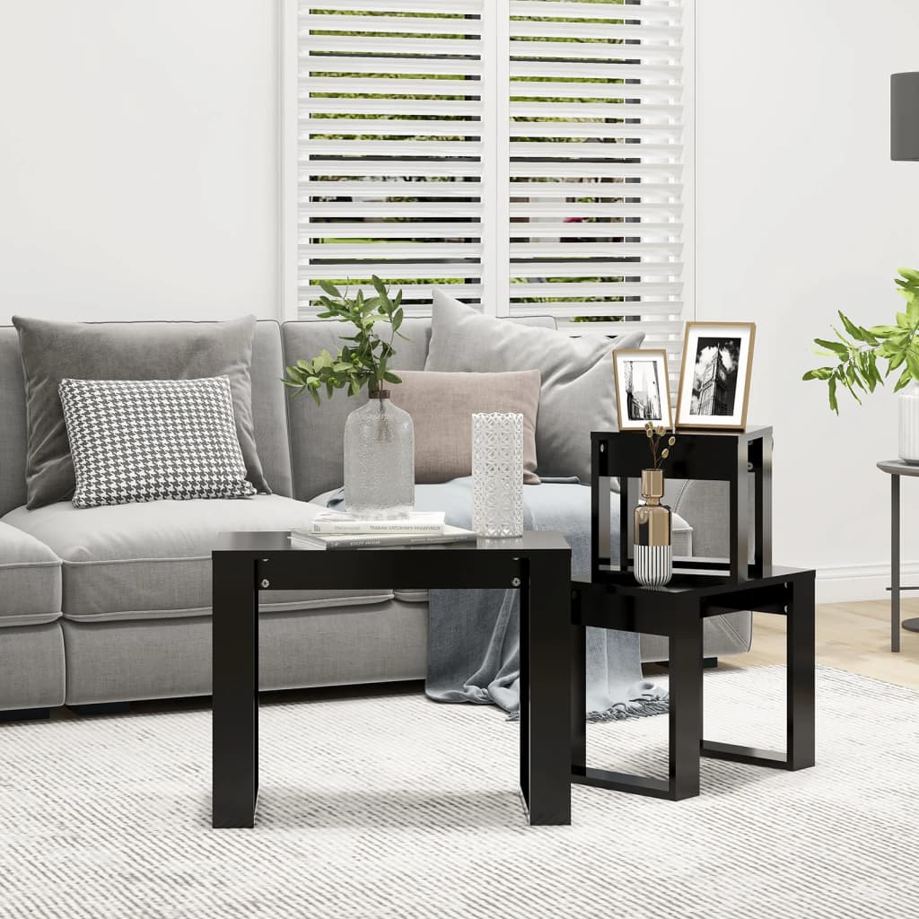 Nesting Tables 3 pcs Black Engineered Wood