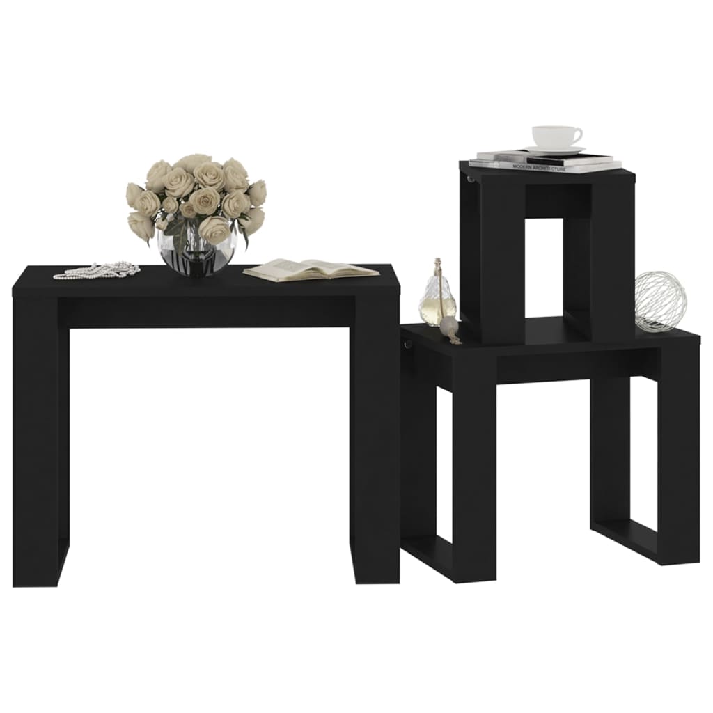 Nesting Tables 3 pcs Black Engineered Wood